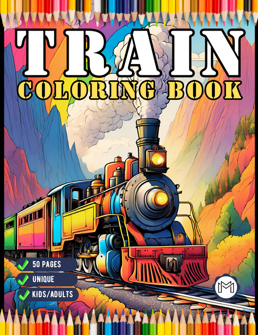 50 Pages Train Locomotive Enthusiasts Coloring Book Gift for Adults Kids Boys Girls Cute Steam Engine Train Freight Train Coloring Sheets