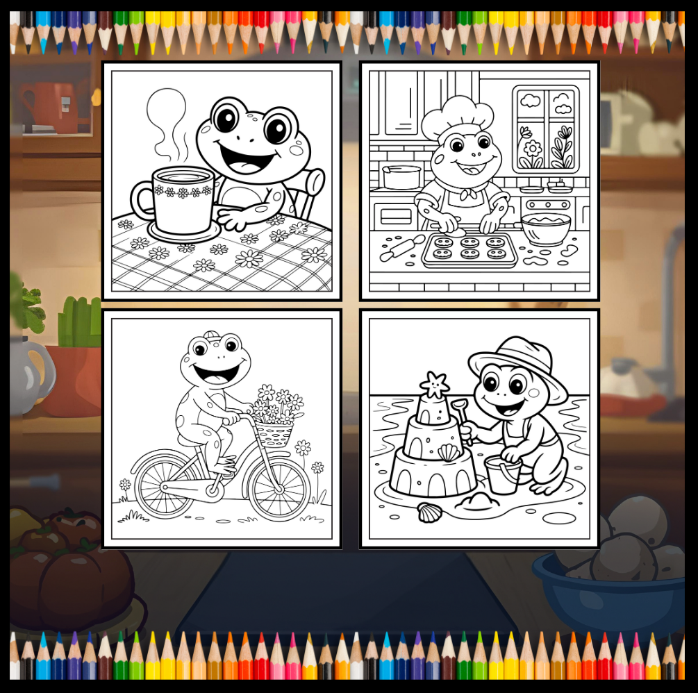 Cute Cozy Frog Froggy Days Coloring Book Gift Adults Men Women Kids Boys Girls Teens Cool Kawaii Whimsical Frog Toad Animal Coloring Book