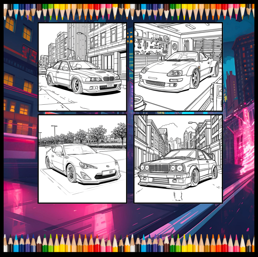 Modified Cars Coloring Book for Adults Men Women Kids Boys Girls Teens Gift Modified Exotic Racing Cars Drift Cars Coloring Activity Book