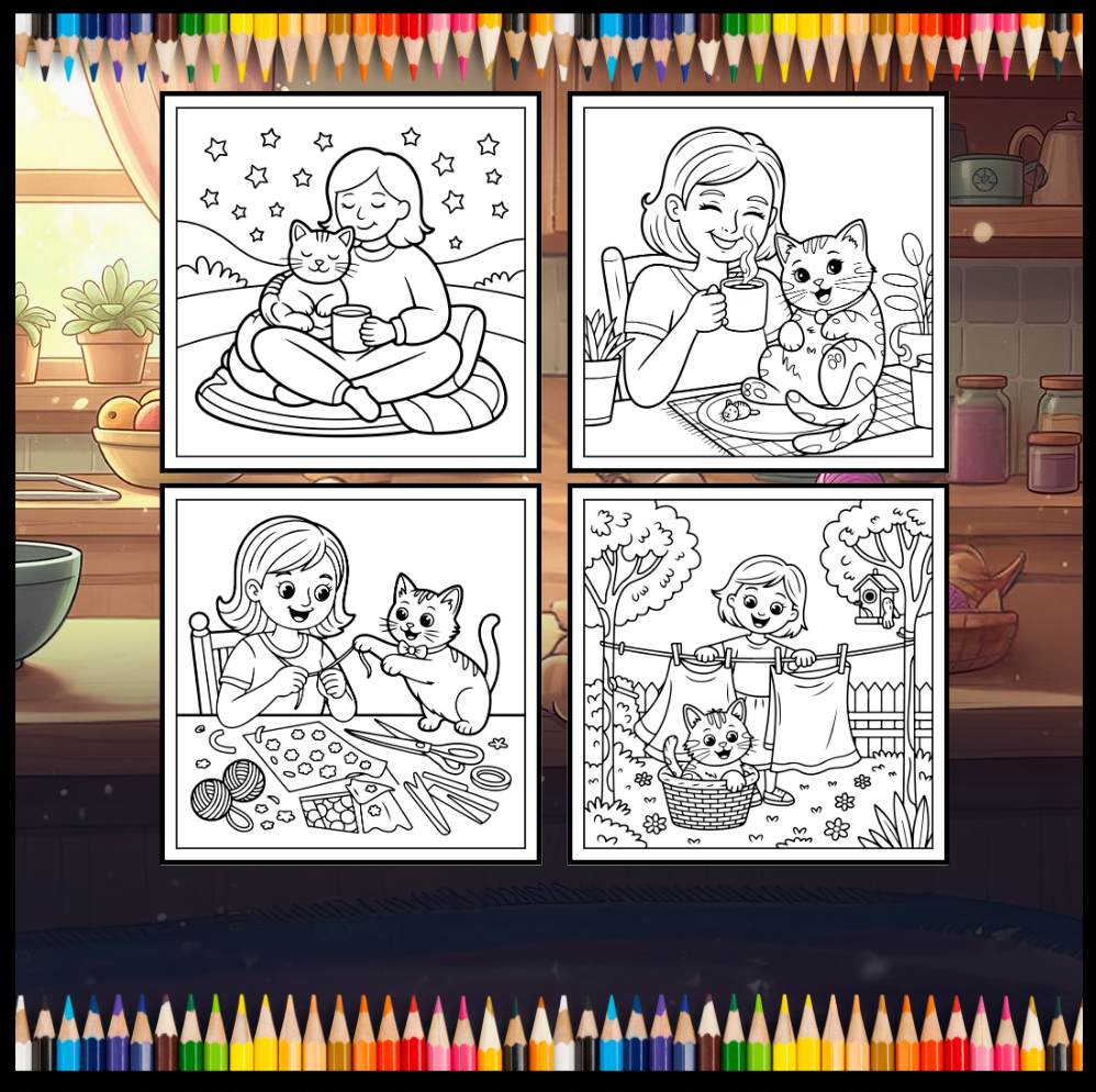 Cute Cat Mom Coloring Book for Adults Men Women Kids Boys Girls Young Teens Cozy Kitten Kitty Mom Coloring Activity Book for Cat Lovers