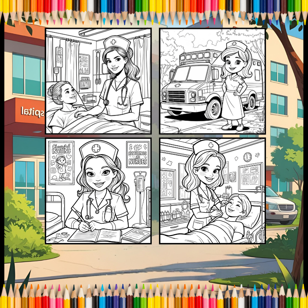 Nurse Coloring Book Gift for Adults Men Women Kids Young Boys Girls Teens 50 Pages Single Sided Hospital Nurse Coloring Activity Book