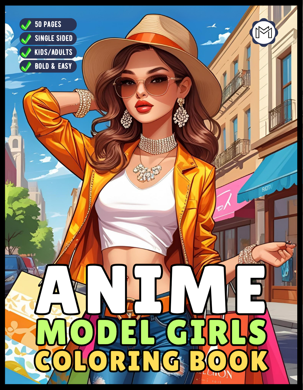 50 Pages Single Sided Cute Japanese Anime Manga Fashion Model Girls Coloring Book Gift for Adults Men Women Kids Young Boys Girls Teens