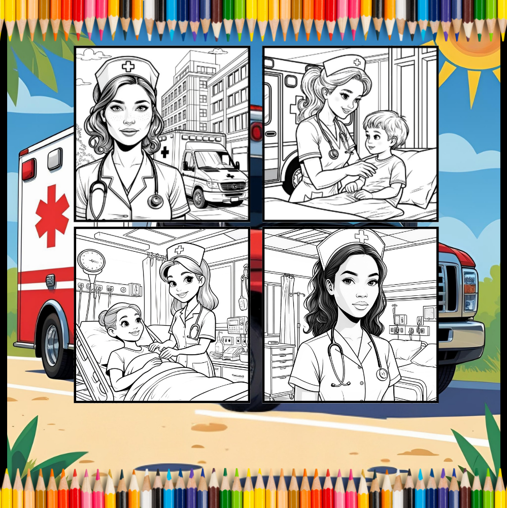 Nurse Coloring Book Gift for Adults Men Women Kids Young Boys Girls Teens 50 Pages Single Sided Hospital Nurse Coloring Activity Book