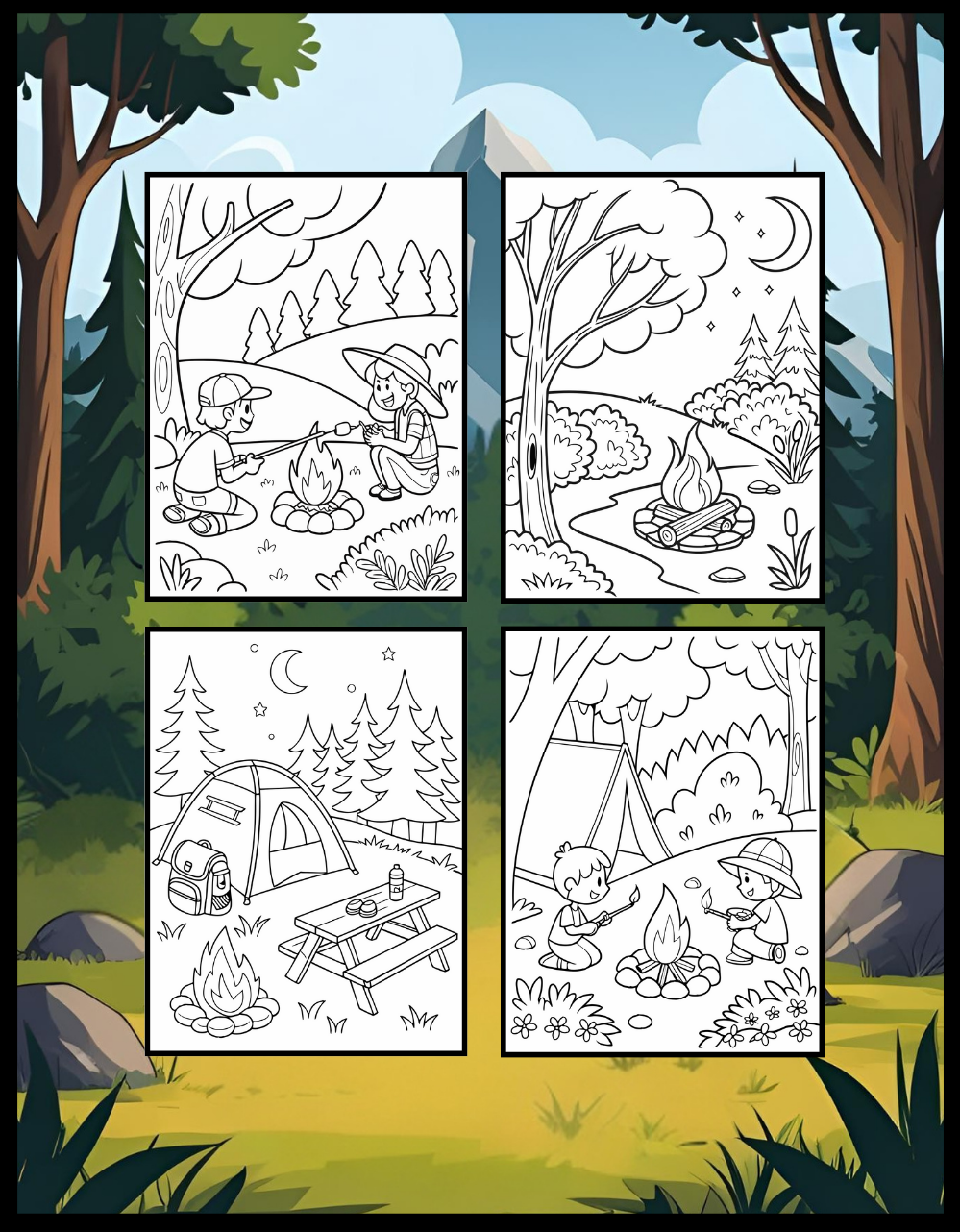Bold and Easy Cozy Camping Coloring Book Gift for Adults Men Women Kids Boys Girls Young Teens Summer Camp Camping Coloring Sheets
