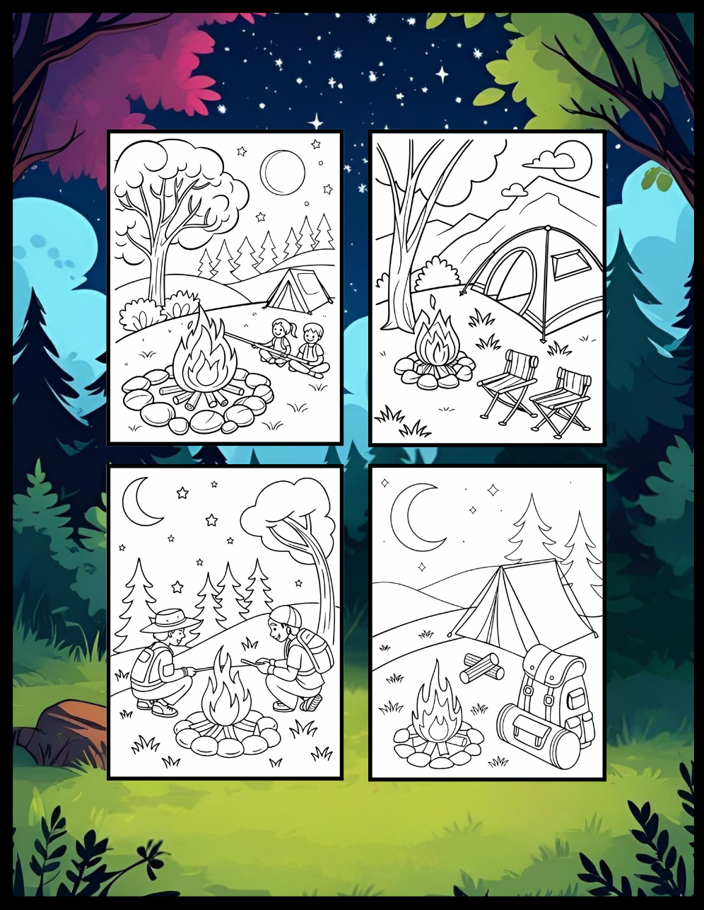 Bold and Easy Cozy Camping Coloring Book Gift for Adults Men Women Kids Boys Girls Young Teens Summer Camp Camping Coloring Sheets