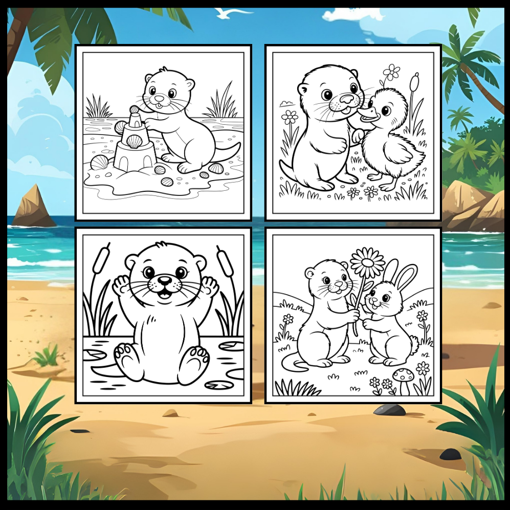 Funny Cute Kawaii Sea Otter Animal Coloring Book Gift for Adults Men Women Kids Boys Girls Teens 50 Pages Single Sided Stress Relief