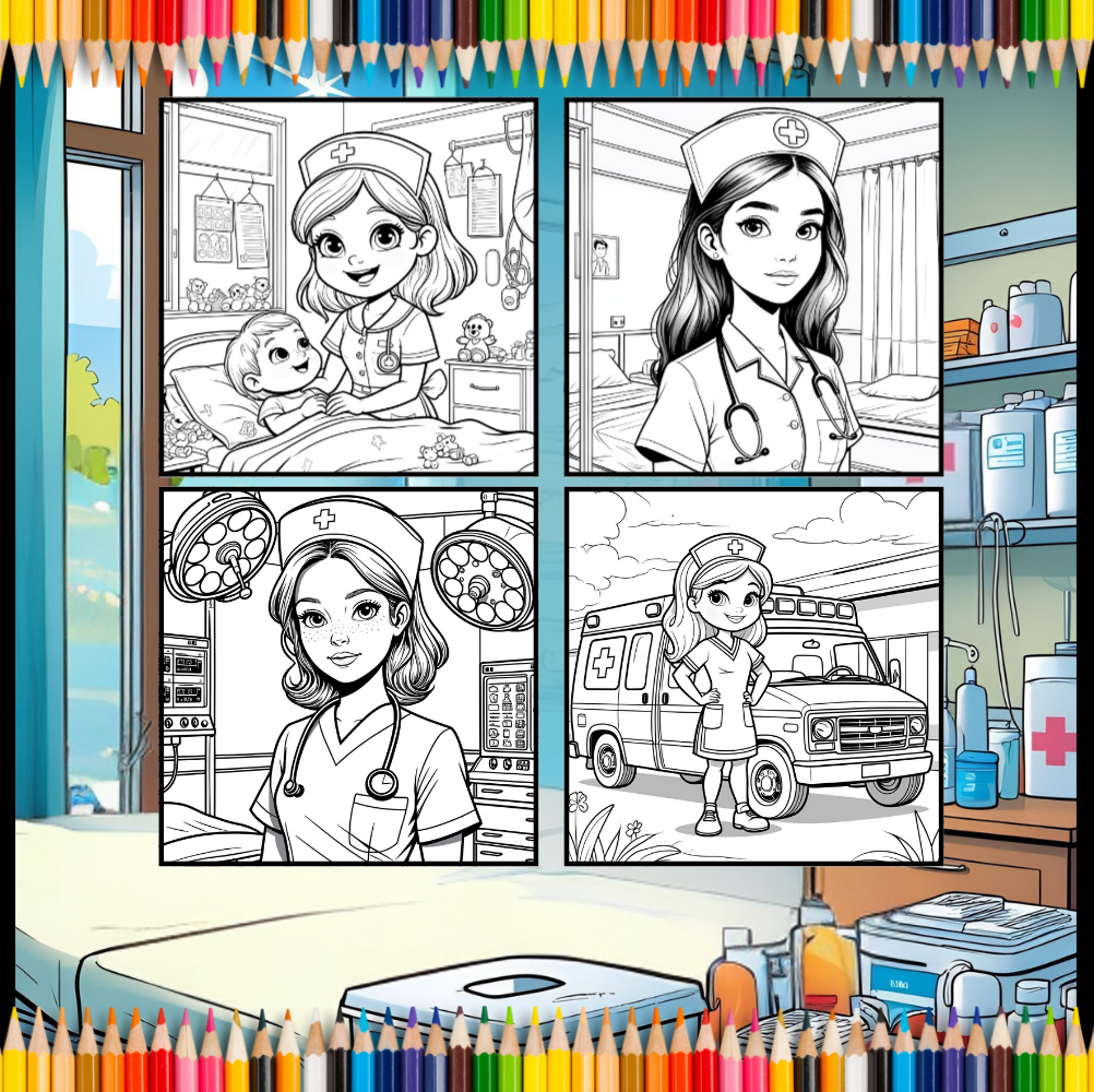 Nurse Coloring Book Gift for Adults Men Women Kids Young Boys Girls Teens 50 Pages Single Sided Hospital Nurse Coloring Activity Book