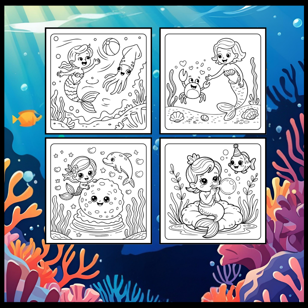 50 Pages Single Sided Cute Beautiful Mermaid Coloring Book Gift for Adults Men Women Kids Boys Girls Young Teens Bold and Easy Mermaid