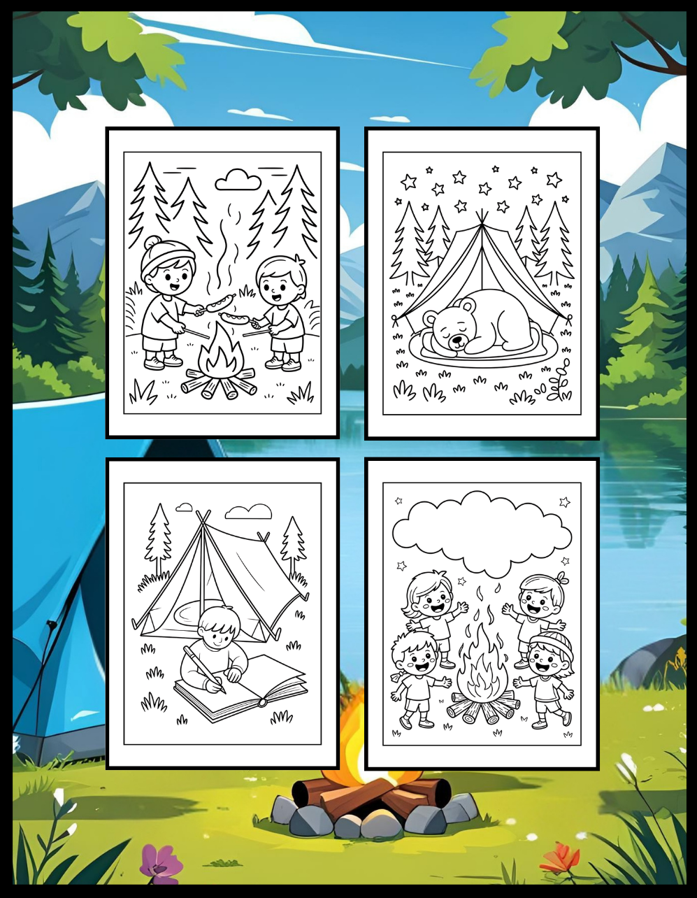 Bold and Easy Cozy Camping Coloring Book Gift for Adults Men Women Kids Boys Girls Young Teens Summer Camp Camping Coloring Sheets Children