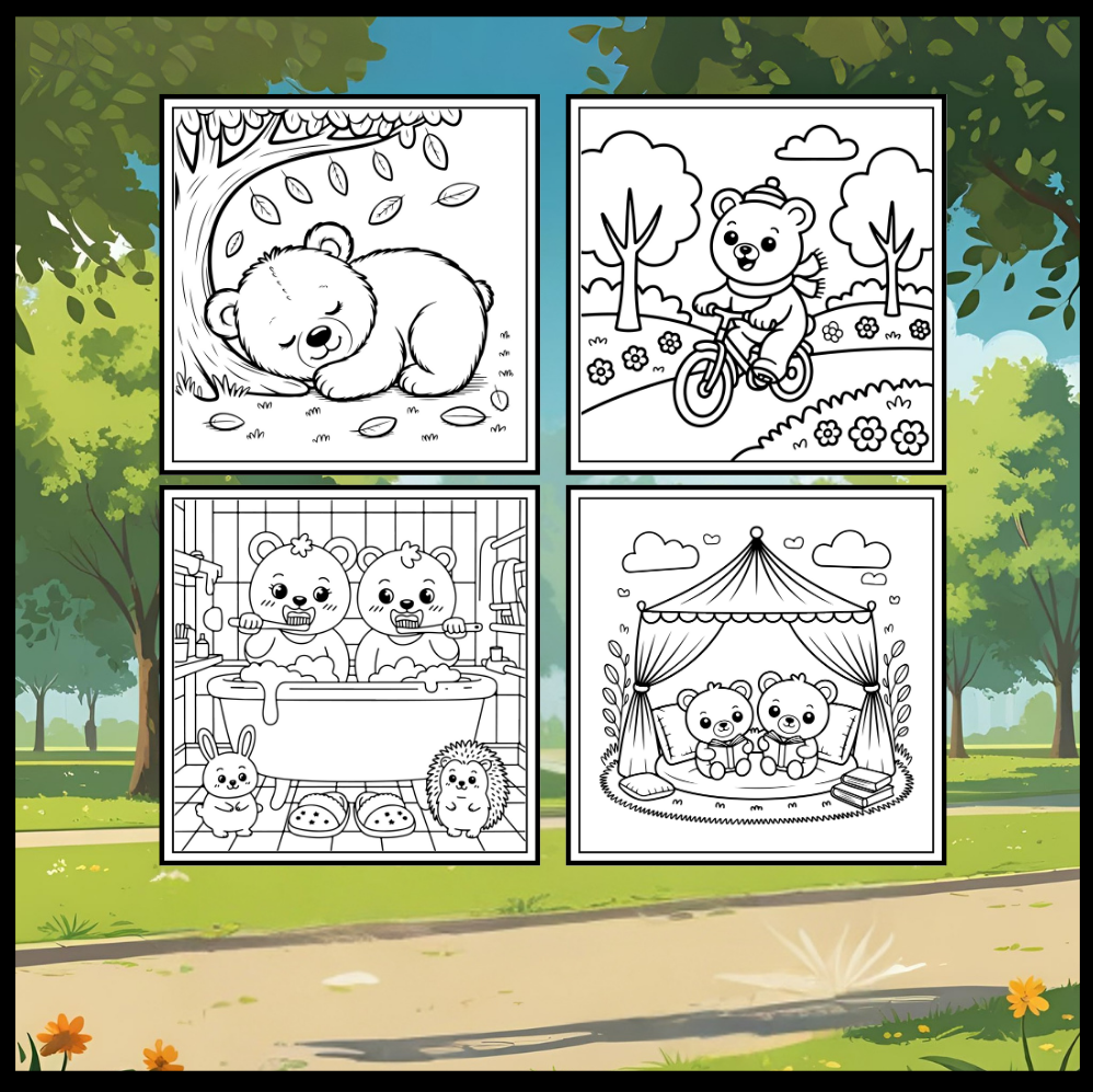 Cute Brown Bear Coloring Book Gift for Adults Kids Men Women Young Boys Girls Teens Cool Cozy Teddy Bear Coloring Activity Book for Children