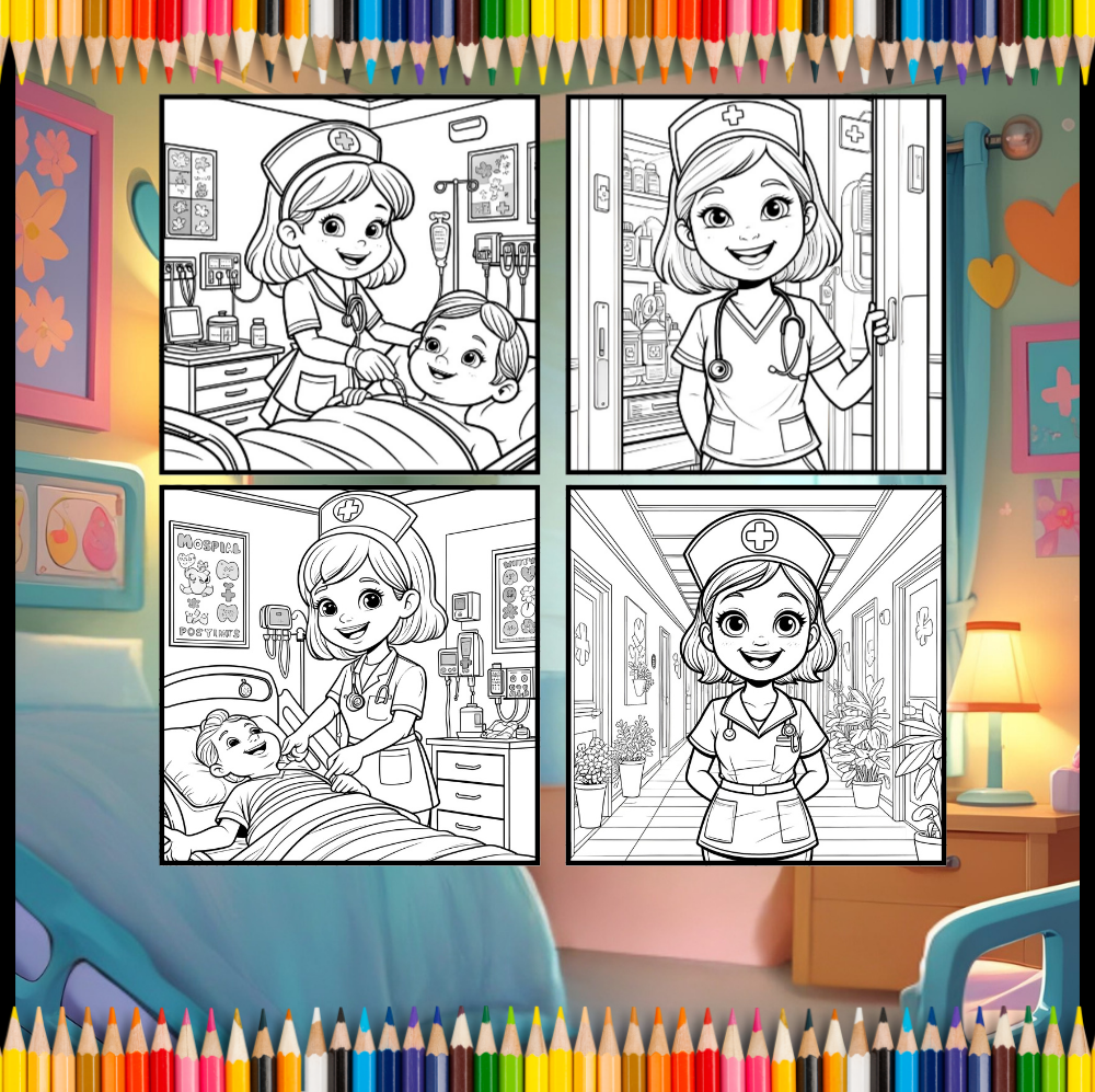 Nurse Coloring Book Gift for Adults Men Women Kids Young Boys Girls Teens 50 Pages Single Sided Hospital Nurse Coloring Activity Book