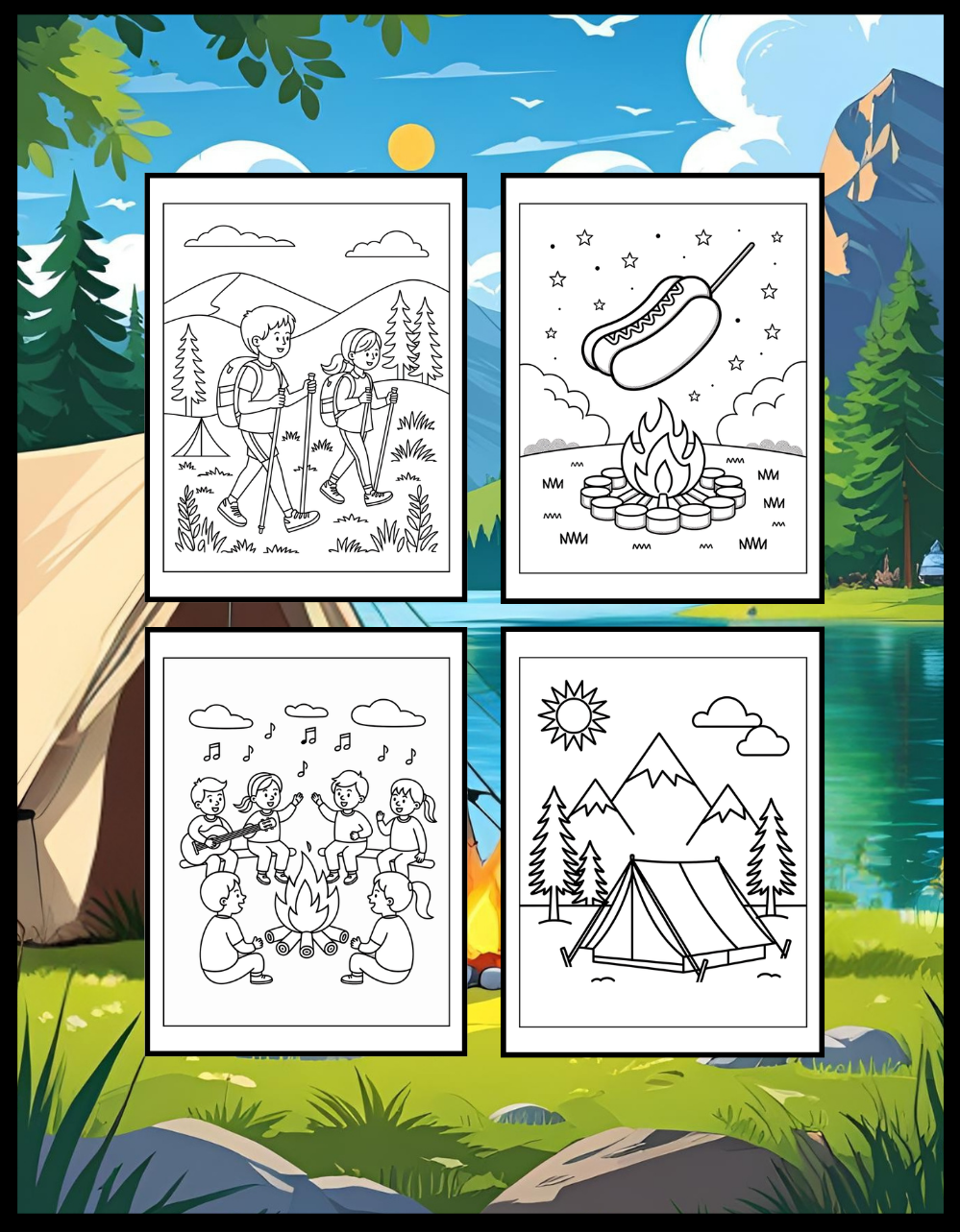 Bold and Easy Cozy Camping Coloring Book Gift for Adults Men Women Kids Boys Girls Young Teens Summer Camp Camping Coloring Sheets Children
