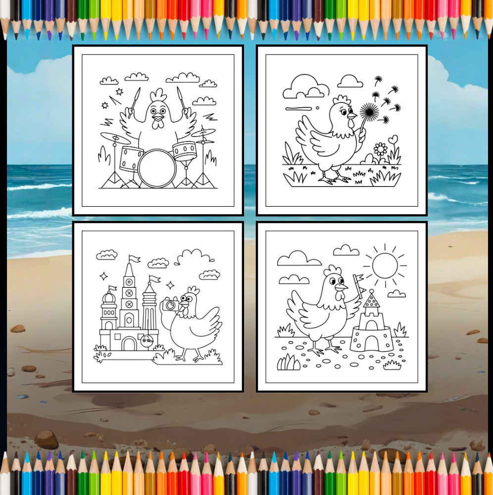 Cute Funny Chicken Coloring Book Gift for Adults Kids Boys Girls Teens Bold and Easy Chicken Bird Coloring Sheets Book for Children