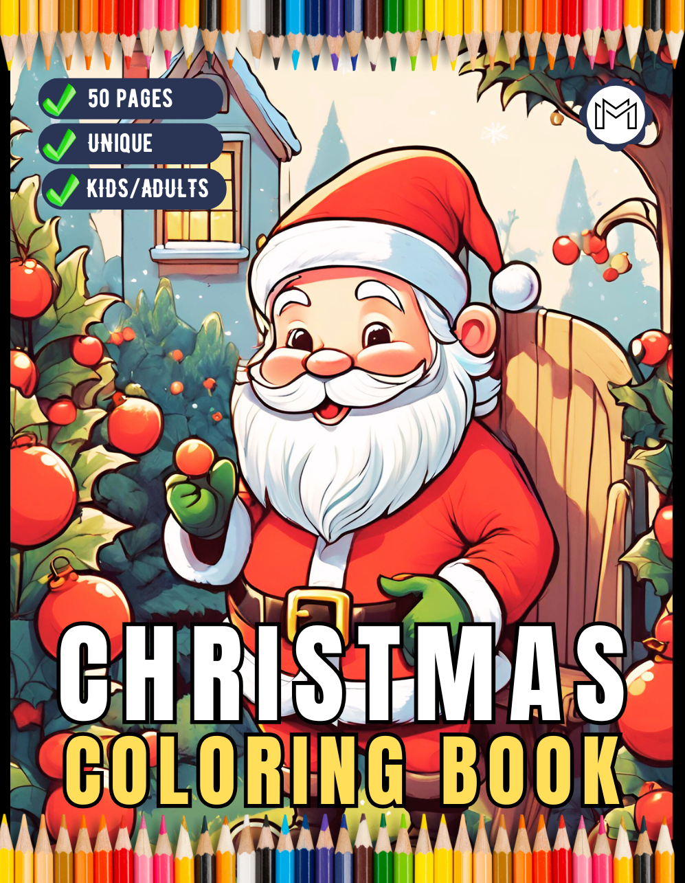 50 Pages Christmas Coloring Book Gift for Adults Men Women Kids Boys Girls Children Cozy Winter Snowman Xmas Tree Design Coloring Book