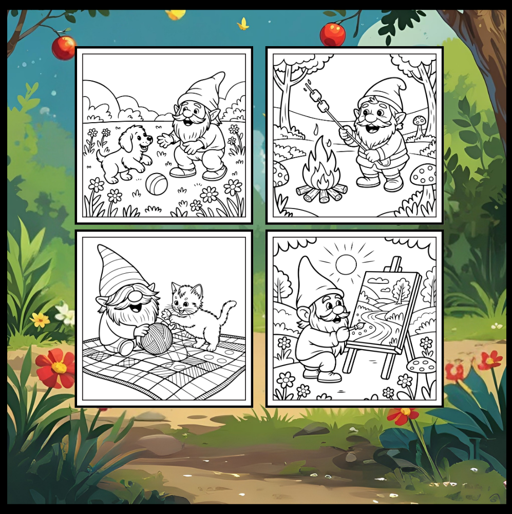 Cozy and Comfy Garden Gnomes Coloring Book Gift for Adults Men Women Kids Boys Girls Teens Bold Easy Simple Whimsical Gnome Coloring Sheets