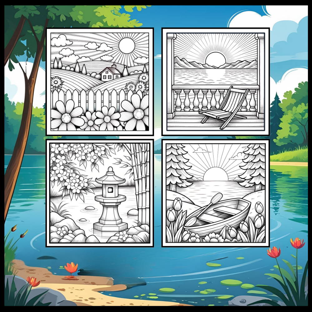 Stress Relief Relaxation Coloring Book Gift for Adults Kids Men Women Boys Girls Young Teens 50 Pages Single Sided Cozy Places Bold and Easy