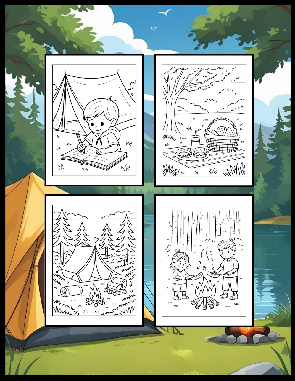 Bold and Easy Cozy Camping Coloring Book Gift for Adults Men Women Kids Boys Girls Young Teens Summer Camp Camping Coloring Sheets Children