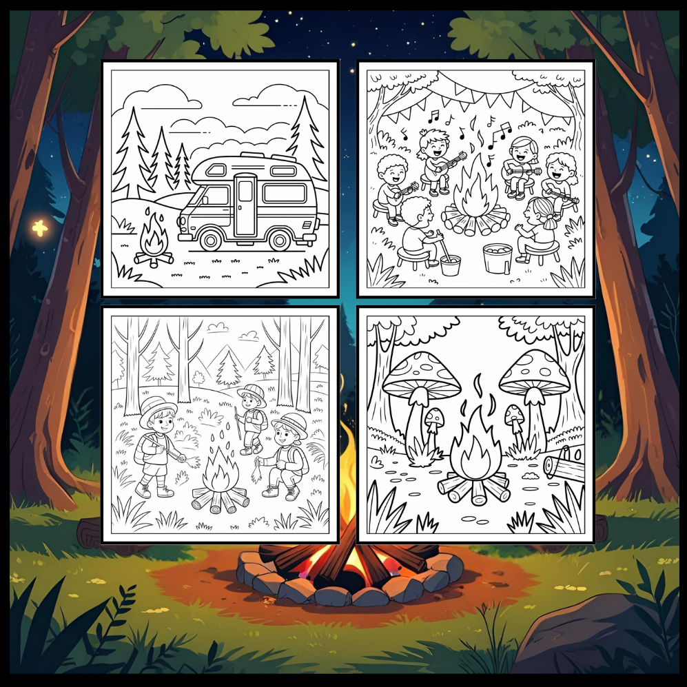 Bold and Easy Cozy Camping Coloring Book Gift for Adults Men Women Kids Boys Girls Young Teens Summer Camp Camping Coloring Sheets Children