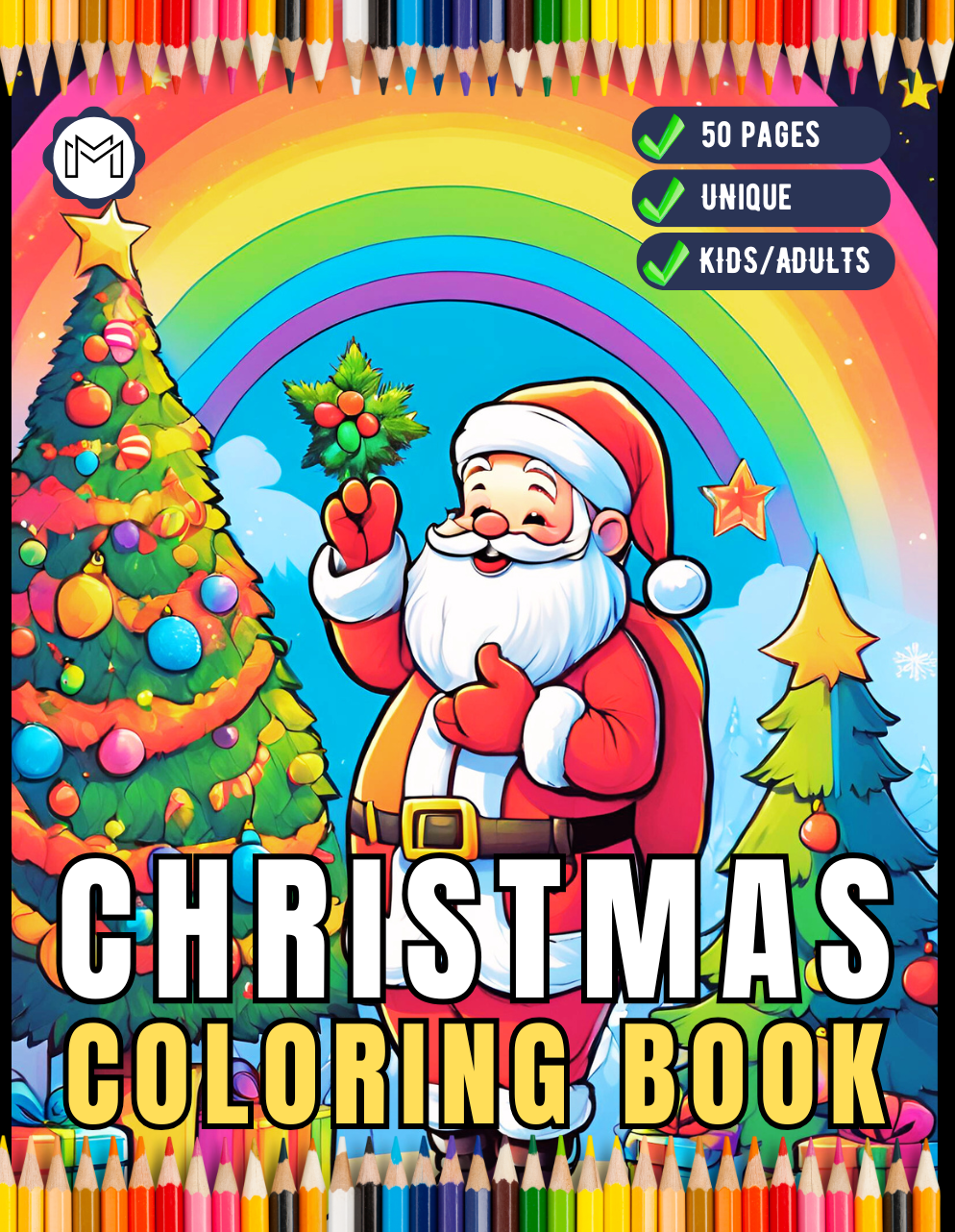 50 Pages Merry Christmas Coloring Book Gift for Adults Men Women Kids Boys Girls Children Cute Santa Claus Easy Coloring Activity Book