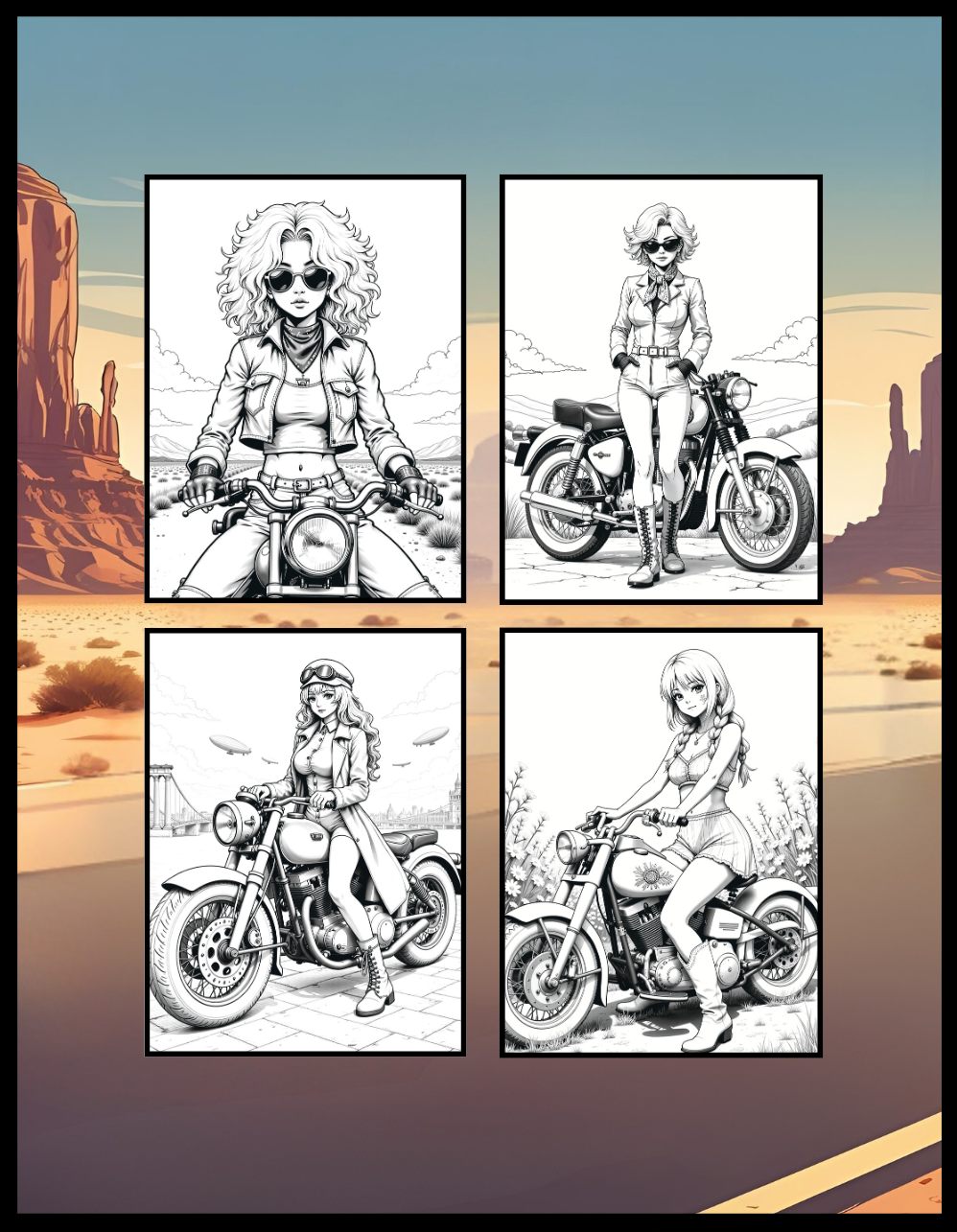 50 Pages Single Sided Cute Japanese Anime Manga Fashion Biker Girls Coloring Book Gift for Adults Men Women Kids Young Boys Girls Teens