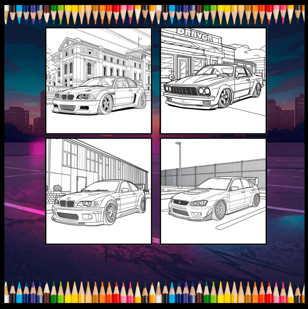 Modified Cars Coloring Book for Adults Men Women Kids Boys Girls Teens Bold Easy Simple Cars Coloring Book Drift Cars Coloring Activity Book