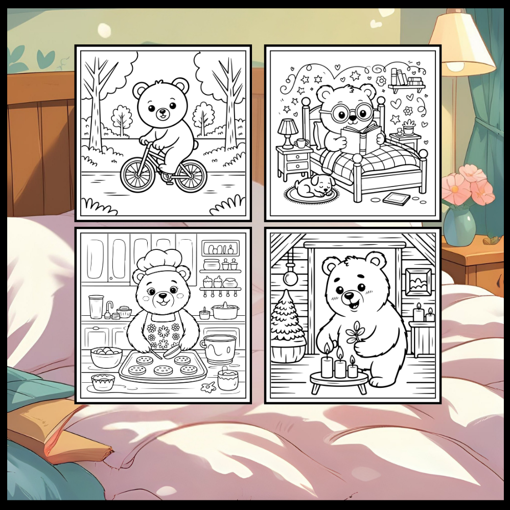 Cute Brown Bear Coloring Book Gift for Adults Kids Men Women Young Boys Girls Teens Cool Cozy Teddy Bear Coloring Activity Book for Children