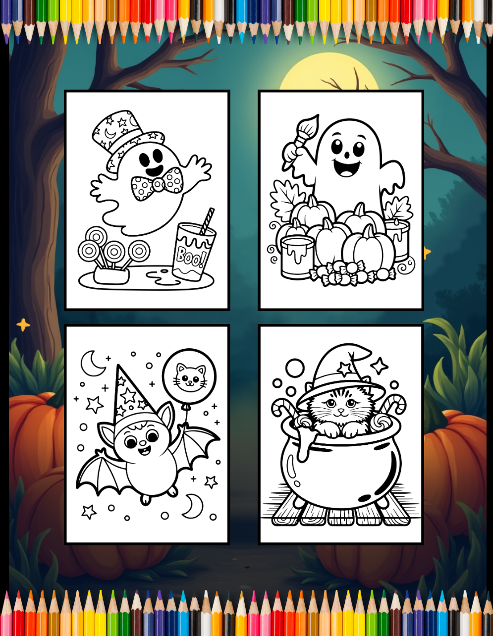 Cute Funny Spooky Halloween Coloring Book for Adults Kids Boys Girls Young Teens Fall Season Halloween Coloring Pages Gift for Children
