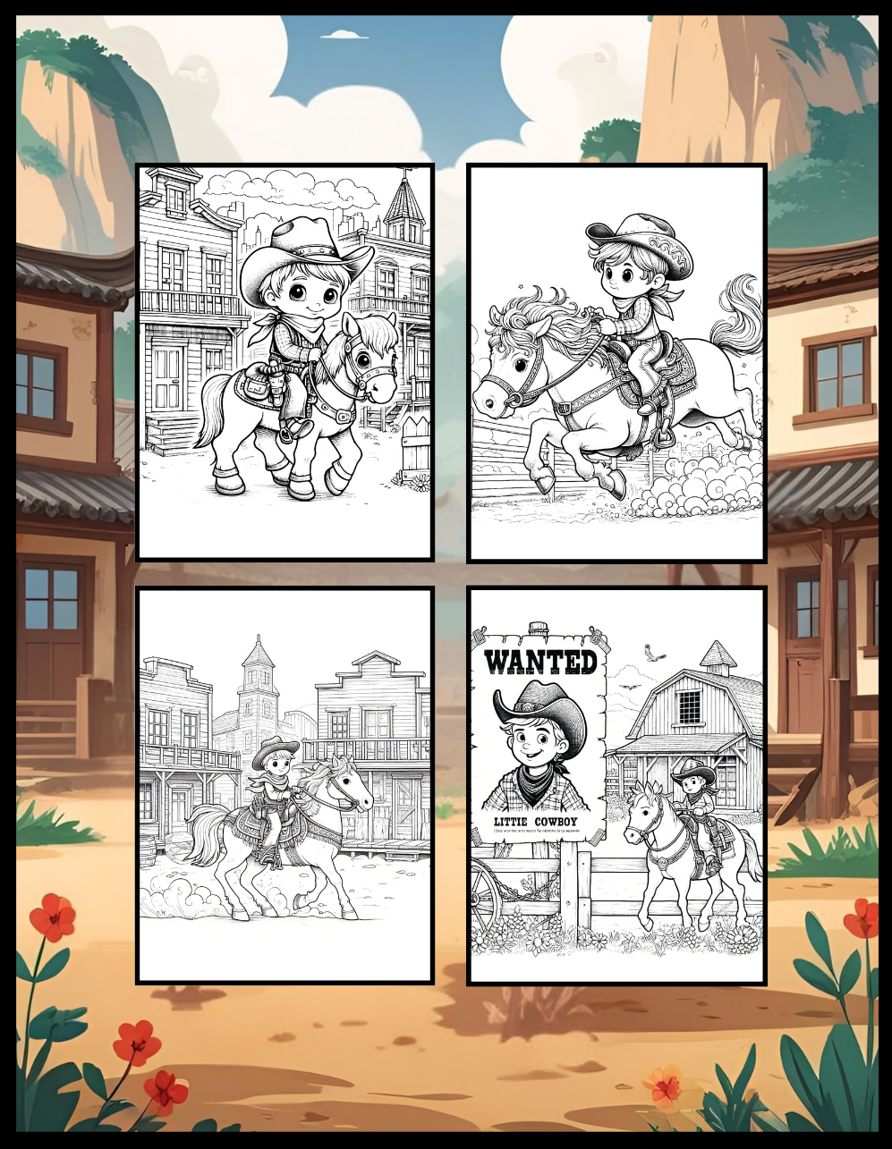 Cowboy Coloring Book Gift for Adults Men Women Kids Young Boys Girls Teens 50 Pages Single Sided Western Cowboy Coloring Activity Book