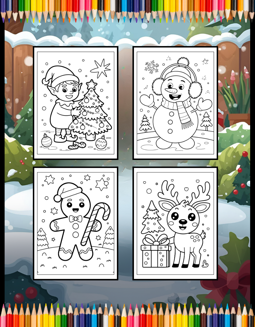 Kawaii Cozy Christmas Coloring Book for Adults Kids Boys Girls Teens Cute Festive Winter Season Holiday Coloring Pages for Children