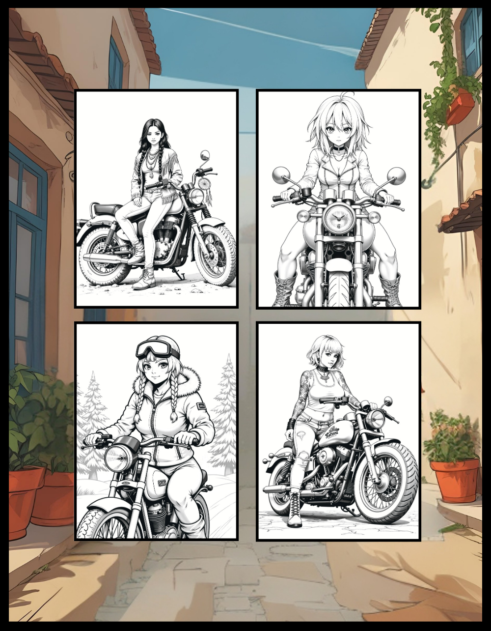 50 Pages Single Sided Cute Japanese Anime Manga Fashion Biker Girls Coloring Book Gift for Adults Men Women Kids Young Boys Girls Teens