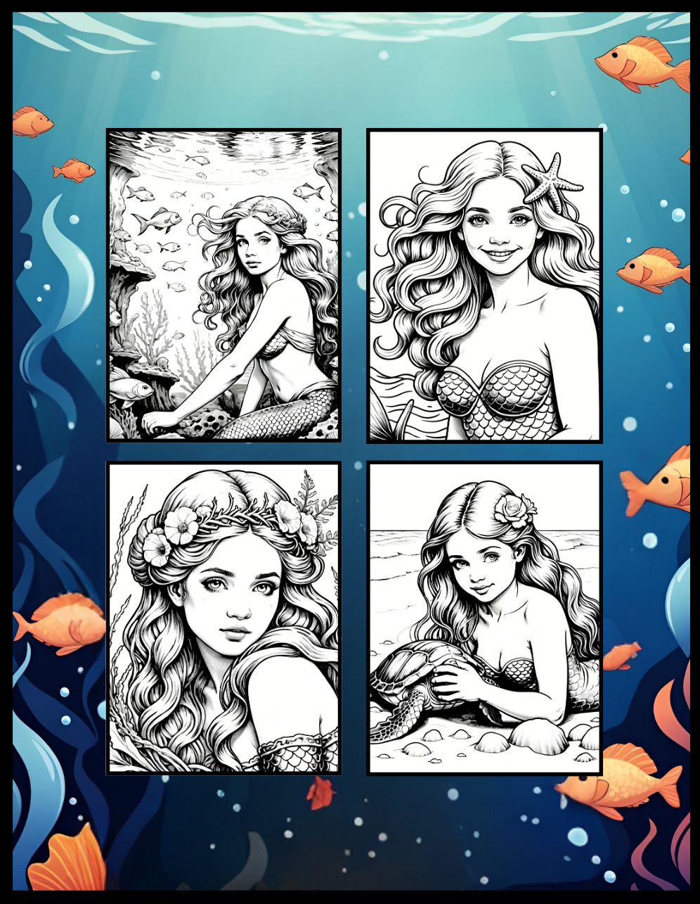 50 Pages Single Sided Cute Beautiful Mermaid Coloring Book Gift for Adults Men Women Kids Boys Girls Young Teens Bold and Easy Mermaid