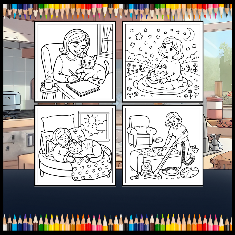 Cute Cat Mom Coloring Book for Adults Men Women Kids Boys Girls Young Teens Cozy Kitten Kitty Mom Coloring Activity Book for Cat Lovers