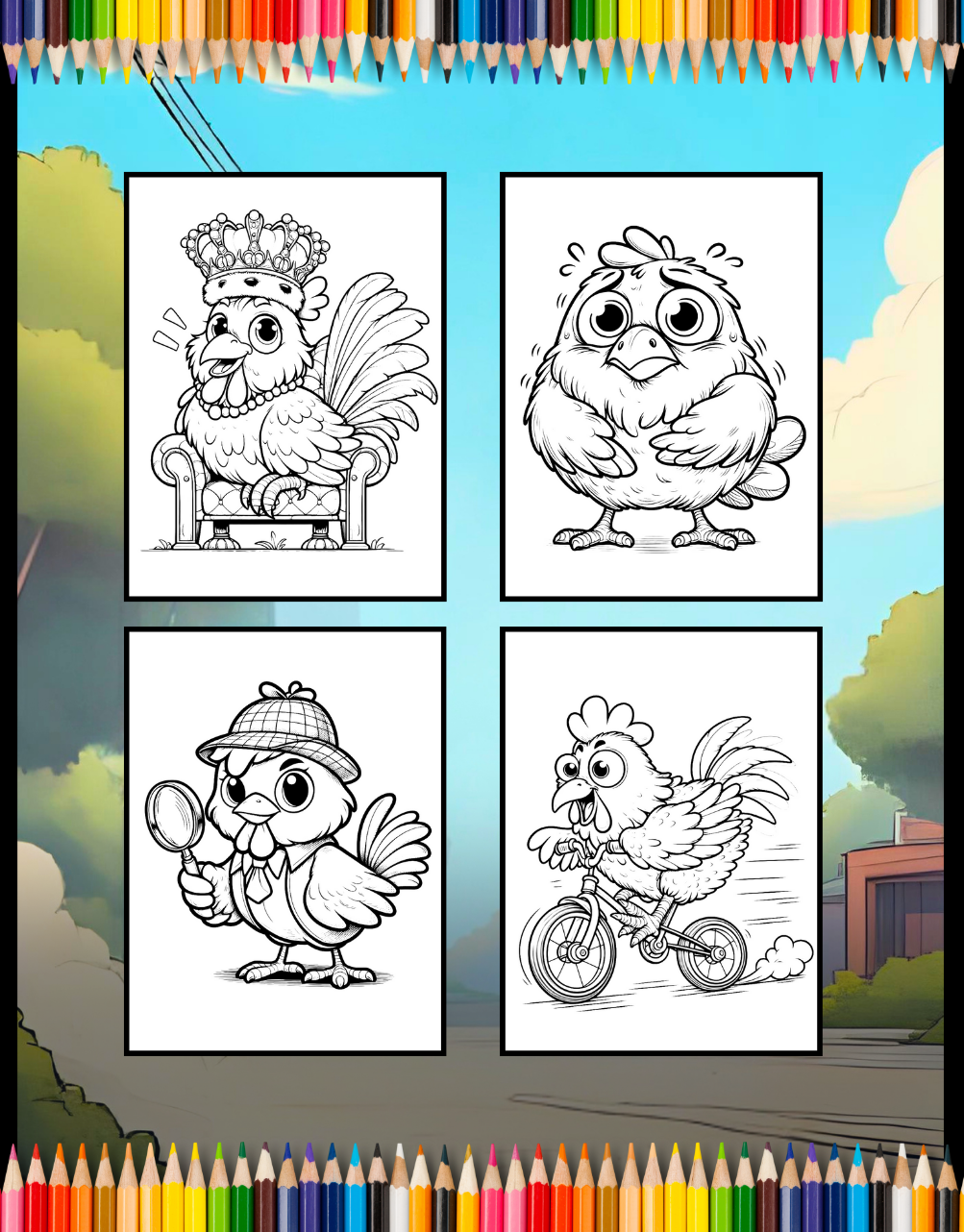 Cute Funny Chicken Coloring Book Gift for Adults Kids Boys Girls Teens Bold and Easy Chicken Bird Coloring Sheets for Children Relaxation