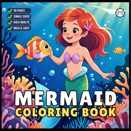 50 Pages Single Sided Cute Beautiful Mermaid Coloring Book Gift for Adults Men Women Kids Boys Girls Young Teens Bold and Easy Mermaid