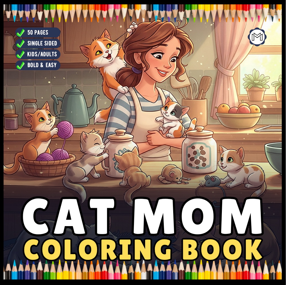 Cute Cat Mom Coloring Book for Adults Men Women Kids Boys Girls Young Teens Cozy Kitten Kitty Mom Coloring Activity Book for Cat Lovers