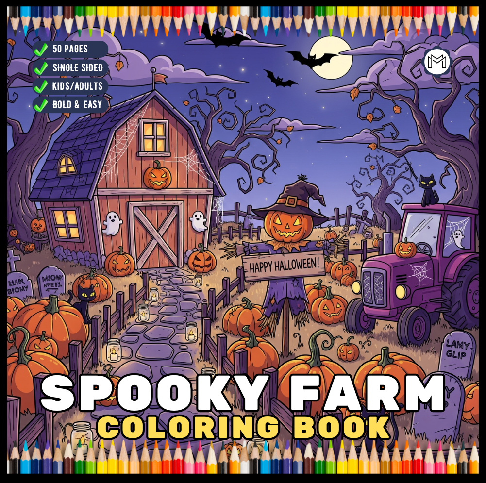 Cute Spooky Farm Halloween Coloring Book for Adults Kids Boys Girls Young Teens Funny Halloween Farm Animals Ghosts Chickens Witches