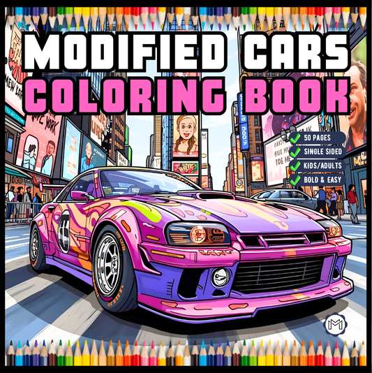 Modified Cars Coloring Book for Adults Men Women Kids Boys Girls Teens Drift Cars Coloring Activity Book Gift Modified Exotic Racing Cars