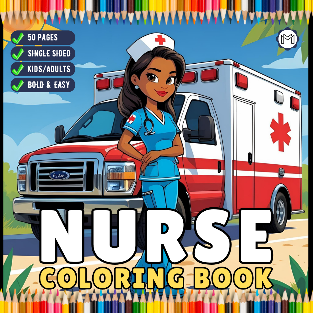Nurse Coloring Book Gift for Adults Men Women Kids Young Boys Girls Teens 50 Pages Single Sided Hospital Nurse Coloring Activity Book