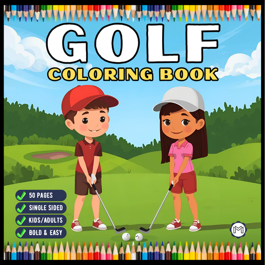 Golf Player Golfer Coloring Book for Adults Men Women Kids Boys Girls Teens Youth Single Sided Golfing Coloring Activity Book for Children