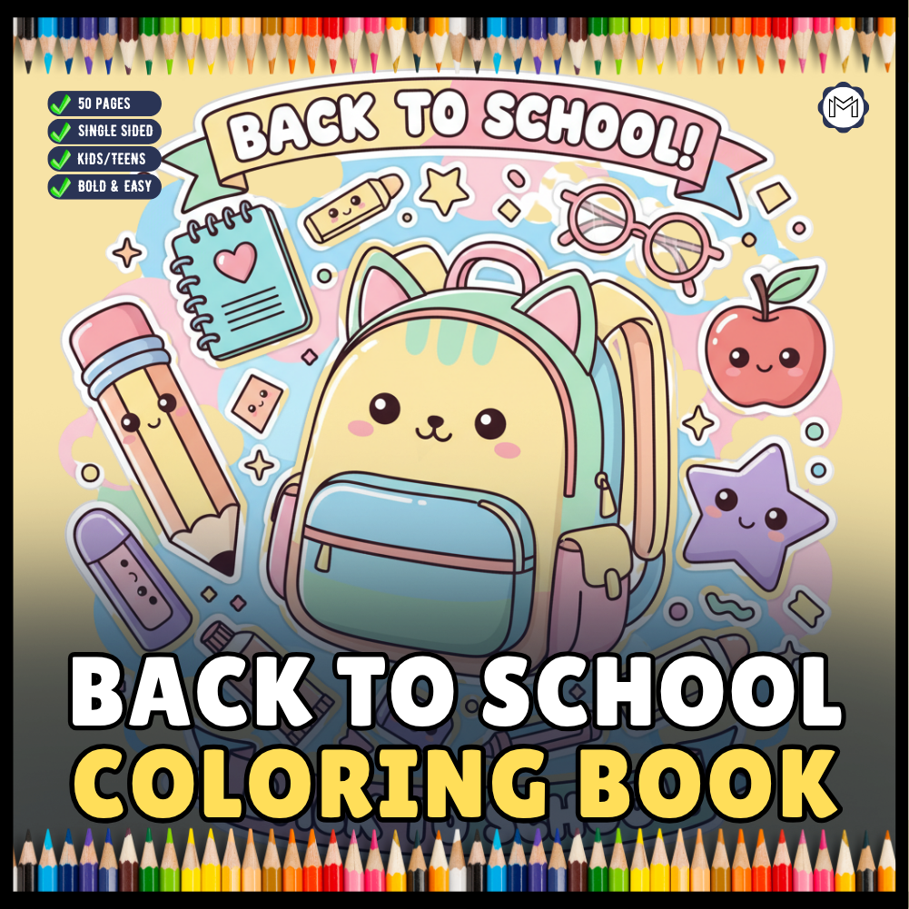 Cool Back to School Coloring Book for Kids Boys Girls Teens Youth 50 Pages Single Sided Back to School Coloring Activity Book for Students