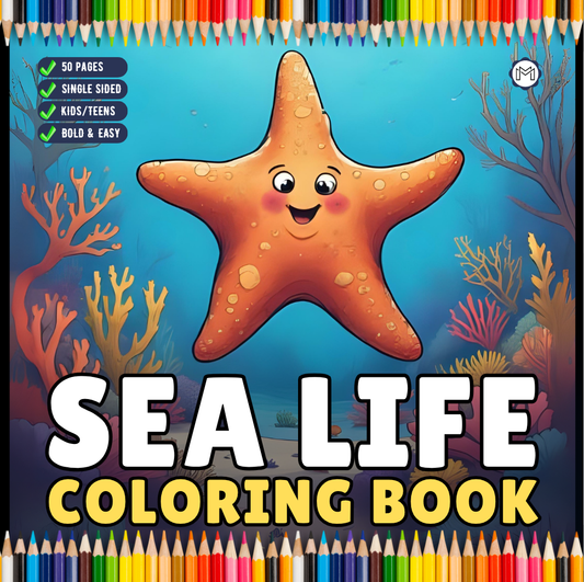 Sea Life Coloring Book for Adults Kids Boys Girls Teens Single Sided Cute Ocean Sea Creatures Coloring Activity Book for Youth Children