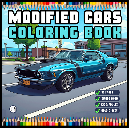 Modified Cars Coloring Book for Adults Men Women Kids Boys Girls Teens Bold Easy Simple Cars Coloring Book Drift Cars Coloring Activity Book