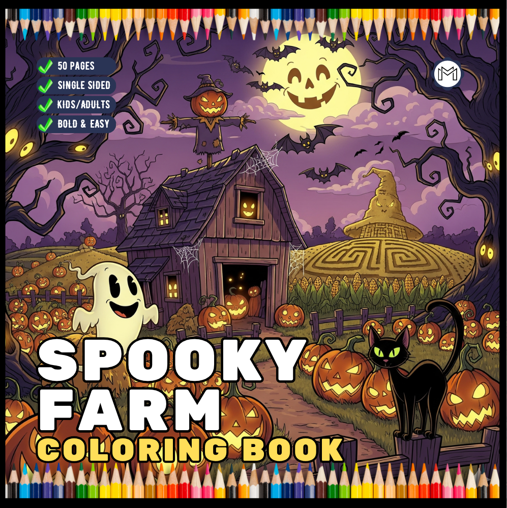 Cute Spooky Farm Halloween Coloring Book for Adults Kids Boys Girls Young Teens Funny Halloween Farm Animals Ghosts Chickens Witches