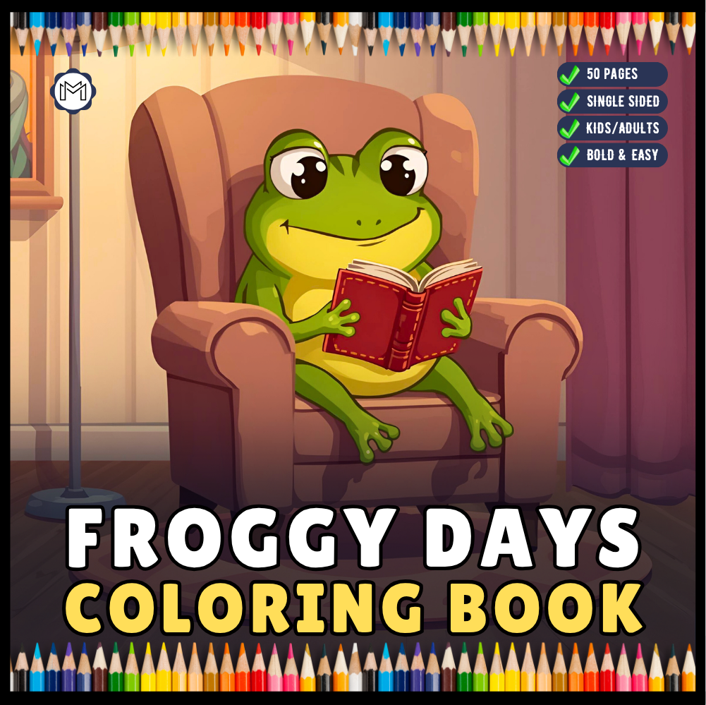 Cute Cozy Frog Froggy Days Coloring Book Gift Adults Men Women Kids Boys Girls Teens Cool Kawaii Whimsical Frog Toad Animal Coloring Book