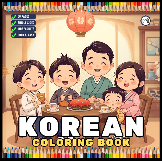 Cozy Korean Coloring Book for Adults Men Women Kids Young Boys Girls Teens South Korea Culture Coloring Activity Book Korean Stress Relief