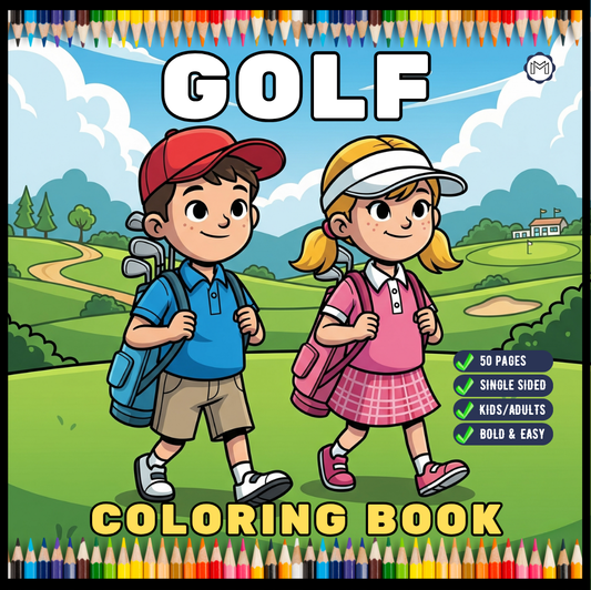 Golf Player Golfer Coloring Book for Adults Men Women Kids Boys Girls Teens Youth Single Sided Golfing Coloring Activity Book for Children