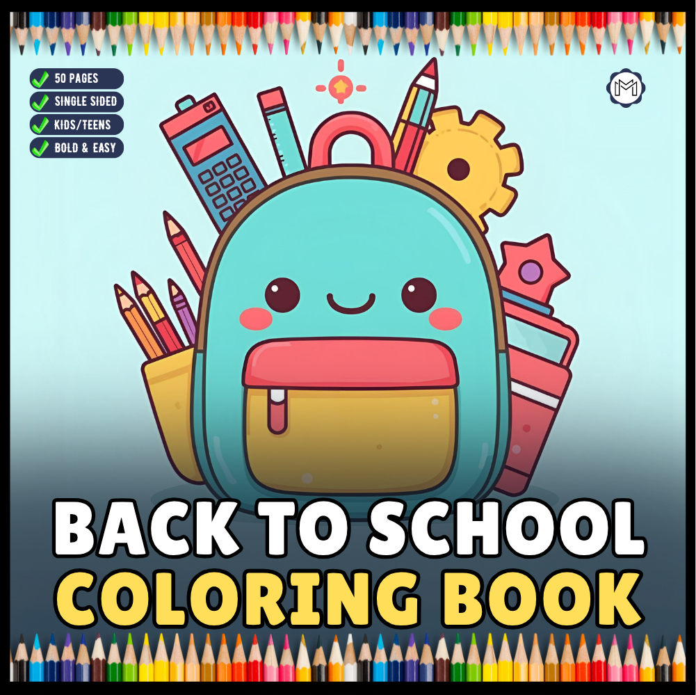 Cool Back to School Coloring Book for Kids Boys Girls Teens Youth 50 Pages Single Sided Back to School Coloring Activity Book for Students