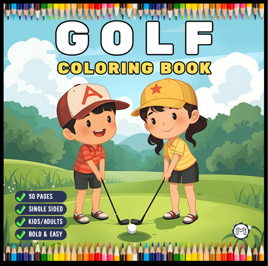 Golf Player Golfer Coloring Book for Adults Men Women Kids Boys Girls Teens Youth Single Sided Golfing Coloring Activity Book for Children