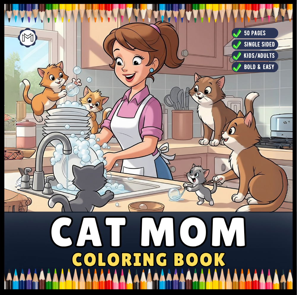 Cute Cat Mom Coloring Book for Adults Men Women Kids Boys Girls Young Teens Cozy Kitten Kitty Mom Coloring Activity Book for Cat Lovers
