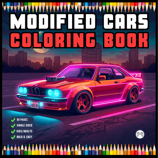 Modified Cars Coloring Book for Adults Men Women Kids Boys Girls Teens Bold Easy Simple Cars Coloring Book Drift Cars Coloring Activity Book